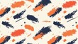 Seamless pattern with orange and navy blue paint strokes on a cream background. Simple brushstrokes in the style of mid century modern design elements with minimalist shapes