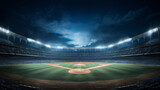 Fototapeta Londyn - Overcast Evening at a Major League Baseball Stadium with Lights On