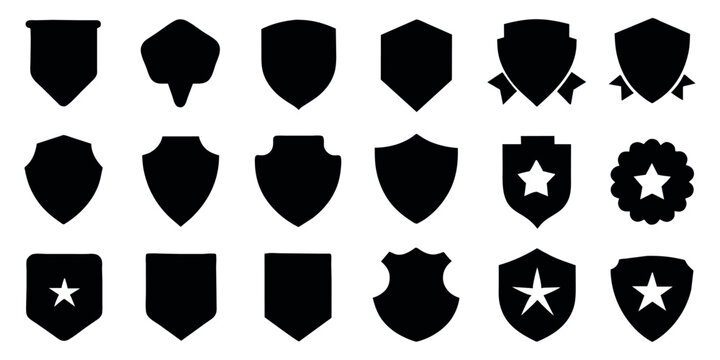beautiful set of shields silhouettes. black badges shape label collection for military, police, socc