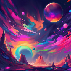 Sticker - colorful planet galaxy illustration background