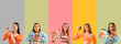 © Pixel-Shot - Collage of young women with nail polishes on color background