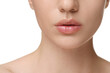 © New Africa - Woman wearing beautiful lip gloss on white background, closeup