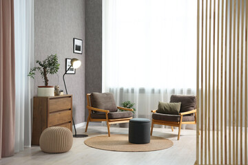 Aufkleber - Home renovation. Room interior with stylish gray wallpaper on wall