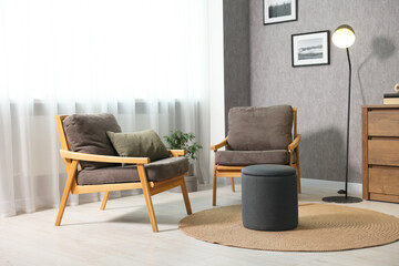 Aufkleber - Home renovation. Room interior with stylish gray wallpaper on wall