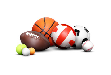 Wall Mural - Collection of balls for different sport games isolated on white