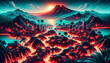 Neon abstract island and volcano background