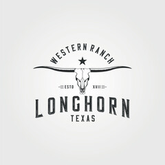 western ranch logo vector vintage illustration design, longhorn logo vintage design