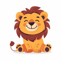 Cute and Happy lion Character in Simple Cartoon Style

