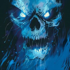 Colorful and Spooky Ghost Face with a blue glow