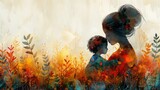 Fototapeta  - Abstract illustration of a mother's arms embracing a child, mother's day celebration background 