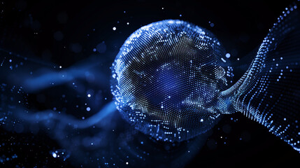 Wall Mural - looped distortion waves on abstract sphere of particles. digital data splash of spherical point arra