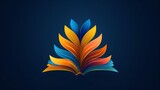Fototapeta  - Open book with leaves growing for world book reading day, Book Reading logo