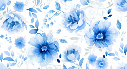  A seamless pattern of blue floral designs