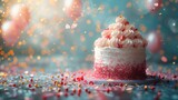 Fototapeta  - Cake and confetti, A festive scene with confetti and a cake, ready for a joyful celebration. Mother's day celebration