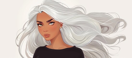 Poster - Woman with elegant long white hair wearing a simple black shirt seen up close