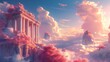 Dreamy 3D Temple in Fantasy Rococo Style Against Spring Sky