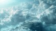 Ascent to the heavens, stairs among clouds, peaceful journey