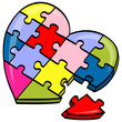 Autism Puzzle Jigsaw Colorful Heart Shape Pieces Vector Illustration Doodle Art