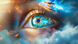 © An - Human eye amidst sky and clouds, reflecting the healing of eye movement desensitization reprocessing therapy.