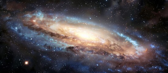Wall Mural - this cosmic image displays a stunning galaxy exhibiting a pattern of spiraling arms leading to a bri