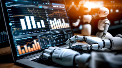 Artificial intelligence machine learning digital finance analysis and statistics, digital trading, computer analytics