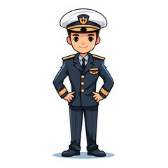 Wall Mural - logo of chief ship captain with hat and smile vector cartoon illustration of captain character