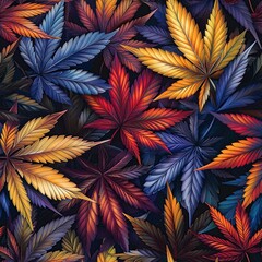 Wall Mural - seamless pattern with colorful bright marijuana leaves