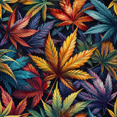 Wall Mural - seamless pattern with rainbow marijuana leaves. ornament for decorating background of fabric and tex