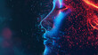© Daw - Digital Human Face Representation in Network Particles. A digital mesh forms a human face profile, showcasing a complex network of interconnected points and lines, evoking concepts of artificial intel