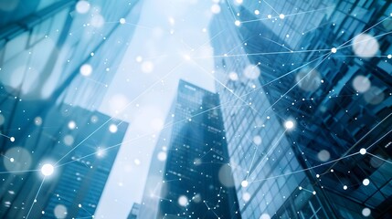 Wall Mural - modern building with digital network connection illustration. smart building in urban technology.