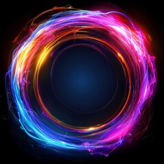 Wall Mural - Neon swirl of vibrant light trails on a dark background