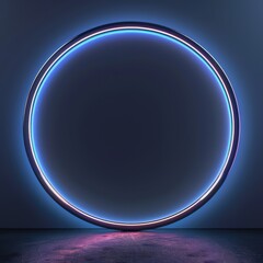 Wall Mural - Luminescent circle with a cool blue glow on a reflective surface