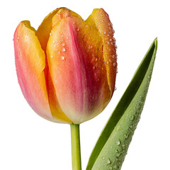 Wall Mural - A single Tulip flower in red and yellow shade with water drops