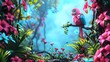 Immerse in a virtual reality forest from an unexpected birds-eye view perspective, focusing on intricate details of the flora and fauna, rendered in pixel art style