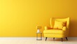 Modern living room indoor design with the scene, a modern armchair and plants, yellow walls