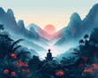 a striking visual featuring a frontal perspective of a serene landscape 