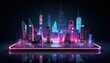 Futuristic modern homes glowing with neon light of the future, high-building