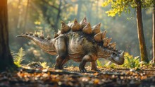 AI-generated Majestic Dinosaurs In A Prehistoric Landscape. Stegosaurus. Vivid Colors And Intricate Details Bring These Ancient Creatures To Life. The Concept Of Time When Dinosaurs Ruled The Earth.