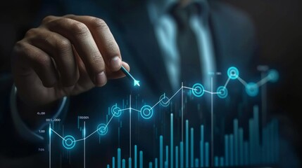 Aufkleber - Businessman analyzing growth sales data graph on modern interface icons. digital online marketing Financial and investment business planning and development.