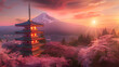 chinese temple at sunset , generative ai