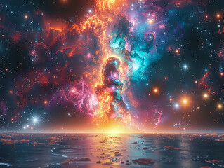 Wall Mural - cosmic explorer, space suit, navigating through colorful nebulae and mysterious galaxies
