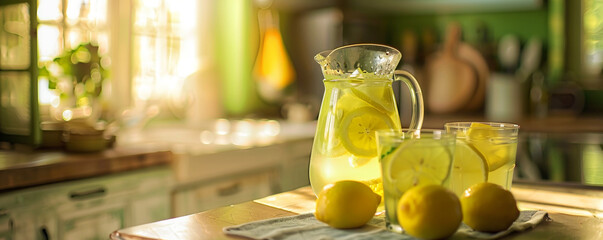 Wall Mural - Freshly made lemonade in a kitchen table