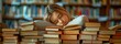 Student sleeping on books while cramming for an exam Peruse in the library
