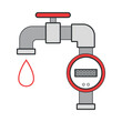 Economical hot water meter. Colored flat clipart.
