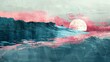 A tranquil scene at the ocean's edge, where Mercury meets exotic vibes, resulting in a winning combination. Abstract pattern background in Pale Green and Bubblegum Pink