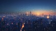 City Skyline Network: A 3D vector illustration of a city skyline at night