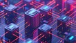 © MAY - Data Transfer: A 3D vector illustration of a data center with data being transferred between servers