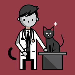 Whiskers & Wellness Veterinary Care Illustrated - Doctor Cat Vector Illustration