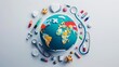 Global Health: A 3D vector illustration of a globe with medical icons