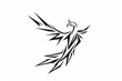 A Phoenix bird made by polygonal lines logo, simple, minimal, flat, vector, black and white, white background
